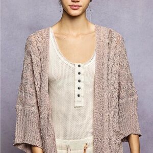 POL We'll Be Together Soft Crochet Cardigan in Carmel Almond, Sz L, New
